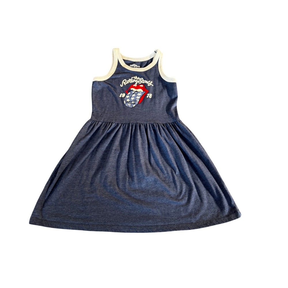 Rolling Stones Girls Blue Graphic Tank Dress American Tour 1978 Size M 7/8